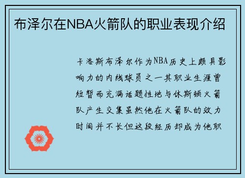 布泽尔在NBA火箭队的职业表现介绍